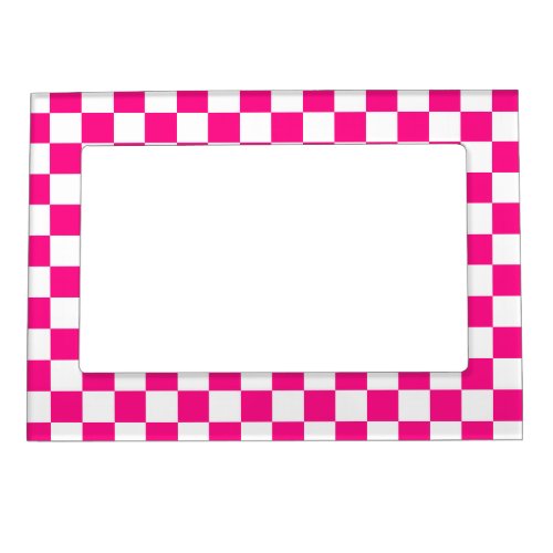 Checkered squares hot pink white geometric retro magnetic frame