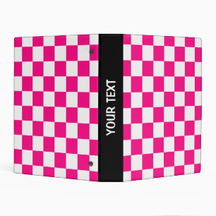 Checkered squares hot pink white geometric retro mini binder