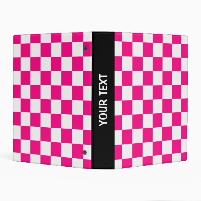 Checkered squares hot pink white geometric retro mini binder (Background)