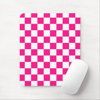 Checkered squares hot pink white geometric retro mouse pad