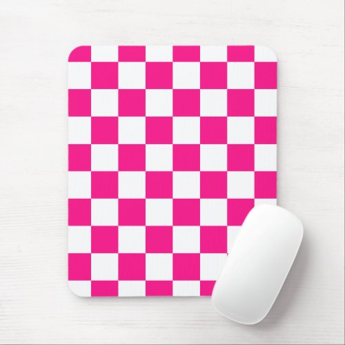 Checkered squares hot pink white geometric retro mouse pad