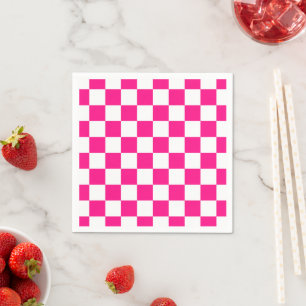 Checkered squares hot pink white geometric retro napkins