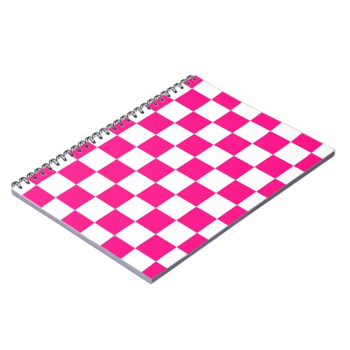 Checkered squares hot pink white geometric retro notebook