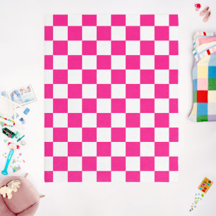 Checkered squares hot pink white geometric retro outdoor rug