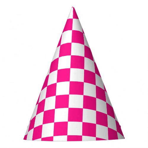 Checkered squares hot pink white geometric retro party hat