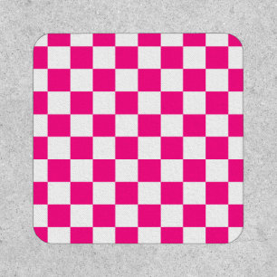 Checkered squares hot pink white geometric retro patch