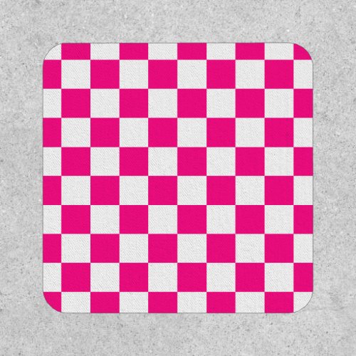 Checkered squares hot pink white geometric retro patch