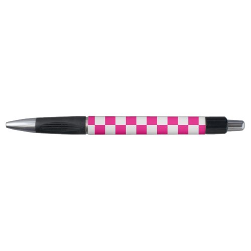 Checkered squares hot pink white geometric retro pen