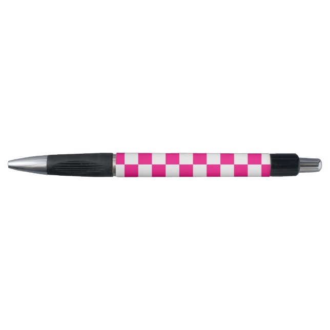 Checkered squares hot pink white geometric retro pen (Front)