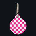 Checkered squares hot pink white geometric retro pet ID tag<br><div class="desc">Checkered squares hot pink white geometric retro pattern Pet ID tag. Pet Supplies size small and large ID for dogs. Customize it with your Pets name and your information. Cool retro checkered geometric square pattern. Vintage tile white and hot pink modern checker.</div>