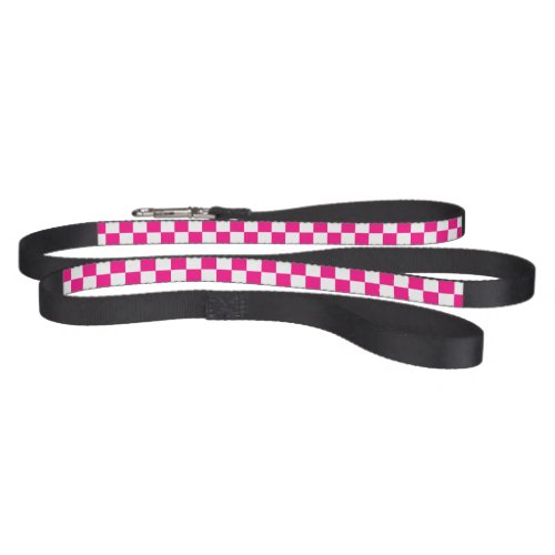 Checkered squares hot pink white geometric retro pet leash