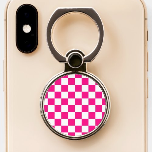 Checkered squares hot pink white geometric retro phone ring stand