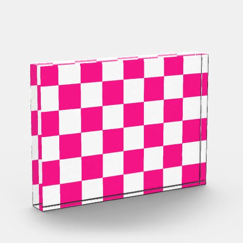 Checkered squares hot pink white geometric retro photo block
