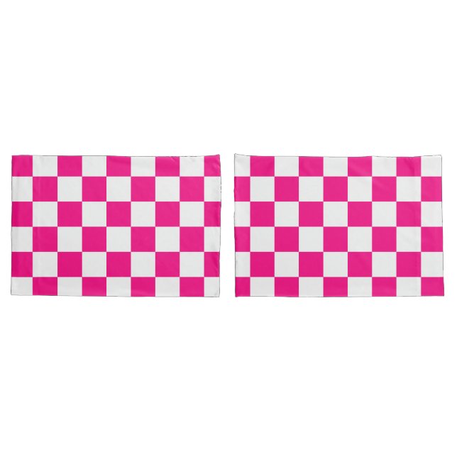 Checkered squares hot pink white geometric retro pillow case (Back-Set)