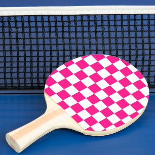 Checkered squares hot pink white geometric retro ping pong paddle