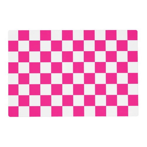 Checkered squares hot pink white geometric retro placemat