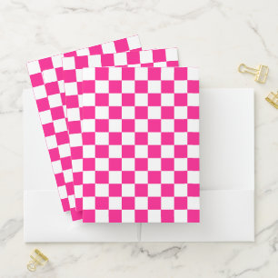 Checkered squares hot pink white geometric retro pocket folder