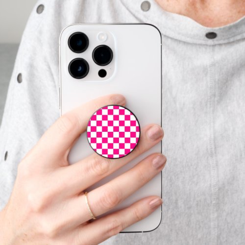 Checkered squares hot pink white geometric retro PopSocket