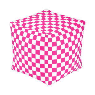 Checkered squares hot pink white geometric retro pouf