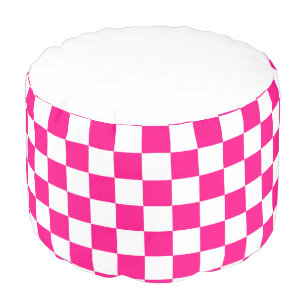 Checkered squares hot pink white geometric retro pouf