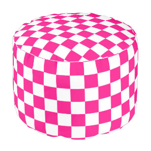 Checkered squares hot pink white geometric retro pouf