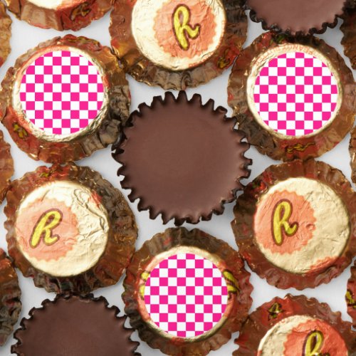 Checkered squares hot pink white geometric retro reeses peanut butter cups
