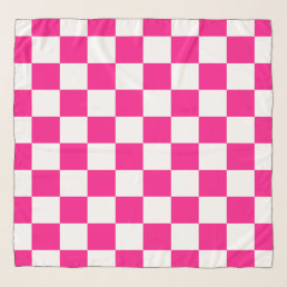 Checkered squares hot pink white geometric retro scarf
