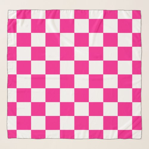 Checkered squares hot pink white geometric retro scarf