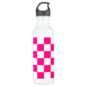 Checkered squares hot pink white geometric retro stainless steel water bottle