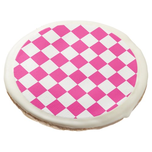 Checkered squares hot pink white geometric retro sugar cookie