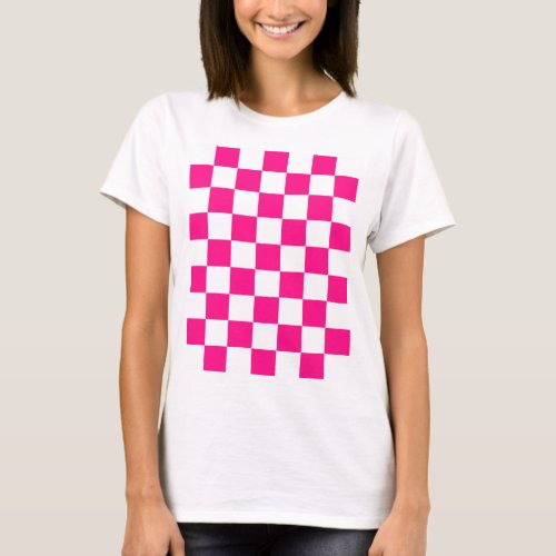Checkered squares hot pink white geometric retro T_Shirt