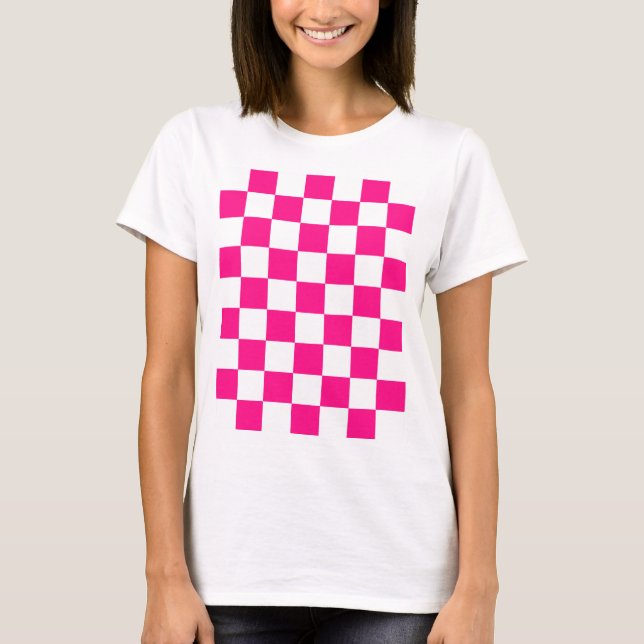 Checkered squares hot pink white geometric retro T-Shirt (Front)