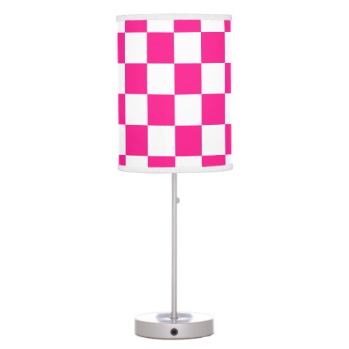 Checkered squares hot pink white geometric retro table lamp