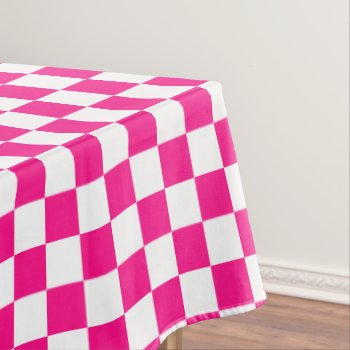 Checkered Squares Hot Pink White Geometric Retro Tablecloth by PLdesign at Zazzle