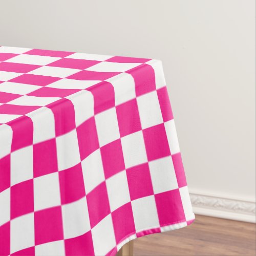 Checkered squares hot pink white geometric retro tablecloth