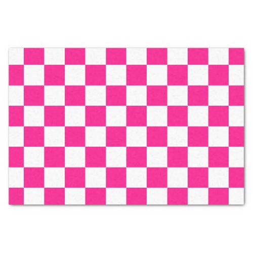 Checkered squares hot pink white geometric retro tissue paper