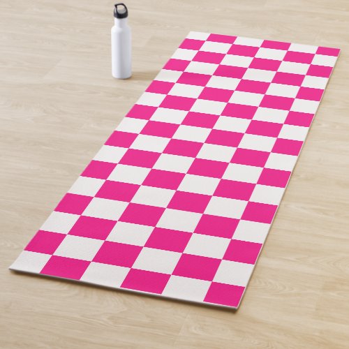 Checkered squares hot pink white geometric retro yoga mat