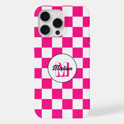 Checkered squares hot pink white retro Monogram iPhone 15 Pro Max Case