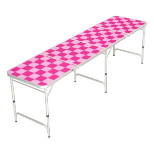 Checkered squares light hot pink geometric retro beer pong table