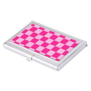 Checkered squares light hot pink geometric retro business card case