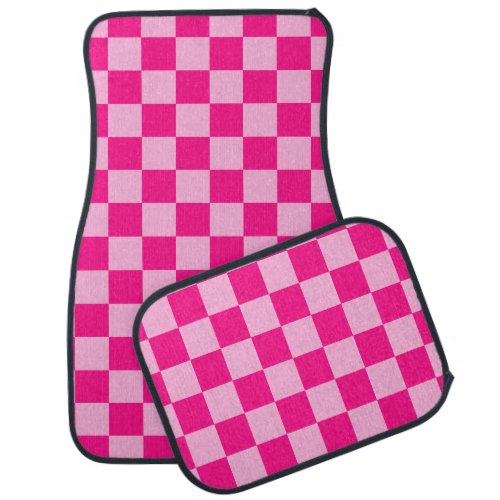 Checkered squares light hot pink geometric retro car floor mat