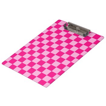 Checkered Squares Light Hot Pink Geometric Retro Clipboard by PLdesign at Zazzle