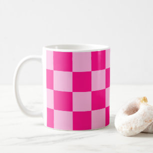 Checkered squares light hot pink geometric retro coffee mug
