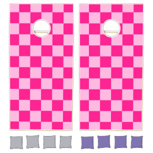 Checkered squares light hot pink geometric retro cornhole set
