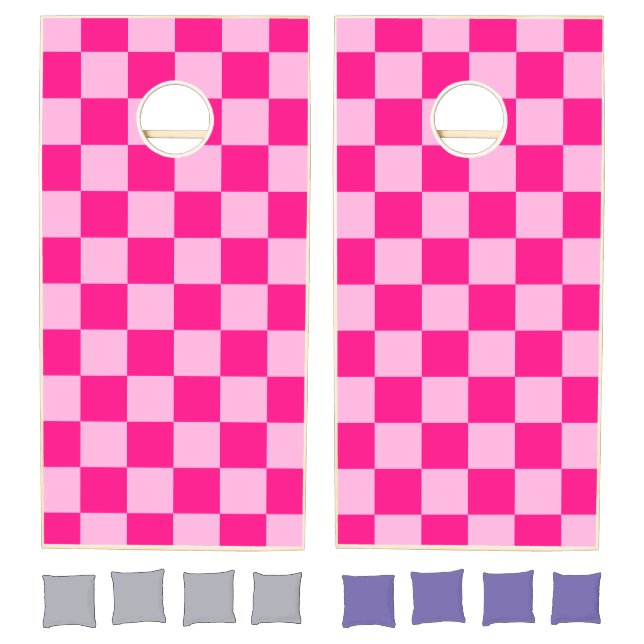 Checkered squares light hot pink geometric retro cornhole set (Set)