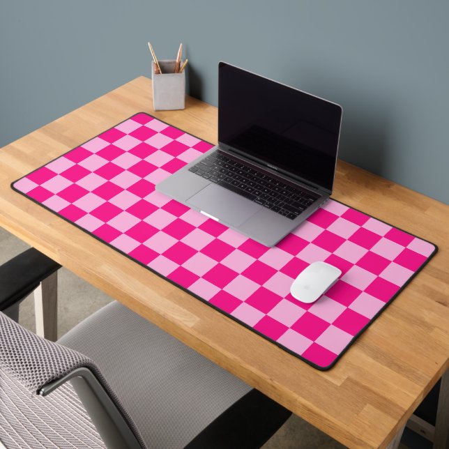 Checkered squares light hot pink geometric retro desk mat (Office 2)