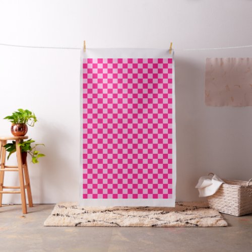 Checkered squares light hot pink geometric retro fabric