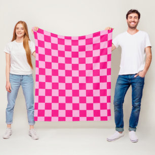 Checkered squares light hot pink geometric retro fleece blanket