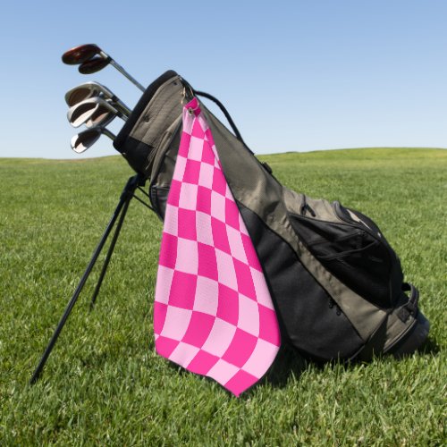 Checkered squares light hot pink geometric retro golf towel