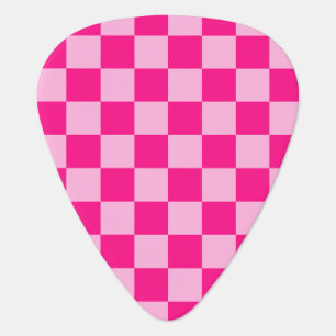 Checkered squares light hot pink geometric retro guitar pick